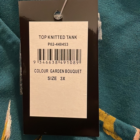 Avenue Knitted Floral Teal Tank 3-Button Sleeveless 3X - Picture 6 of 9